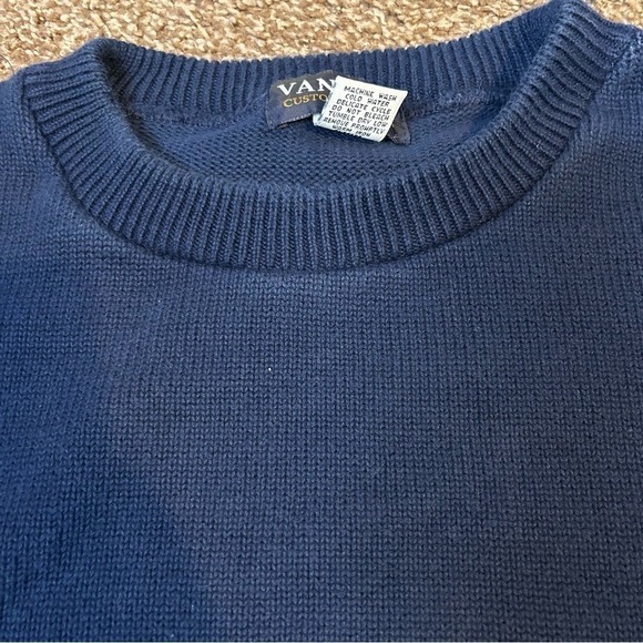 Vantage Custom Classics Mens Large Blue Cotton Knit Crewneck Sweater Made in USA - Picture 8 of 8